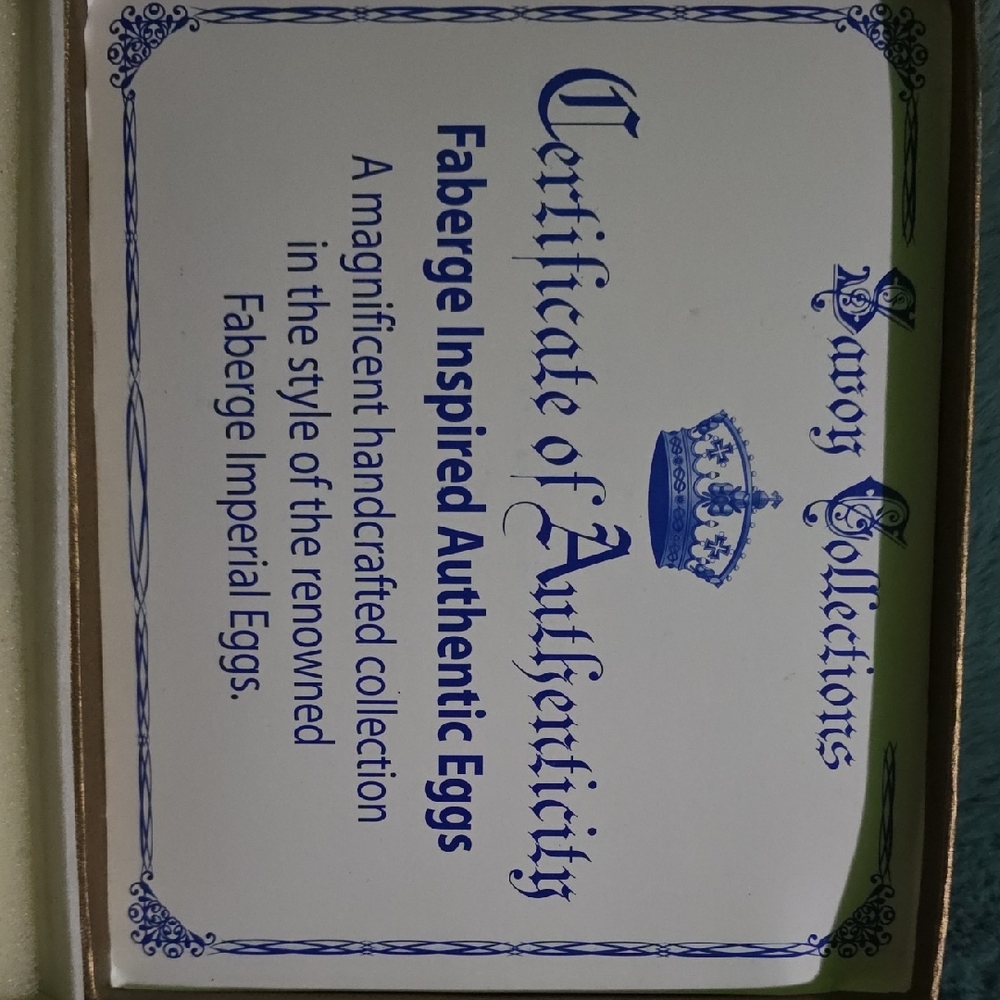Faberge Inspired Authentic Eggs Certificate